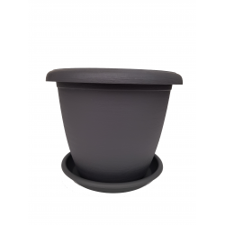 Ghiveci decorativ Terrae 45 cm, gri antracit, 30l, cu tava, Plastecnic Italia