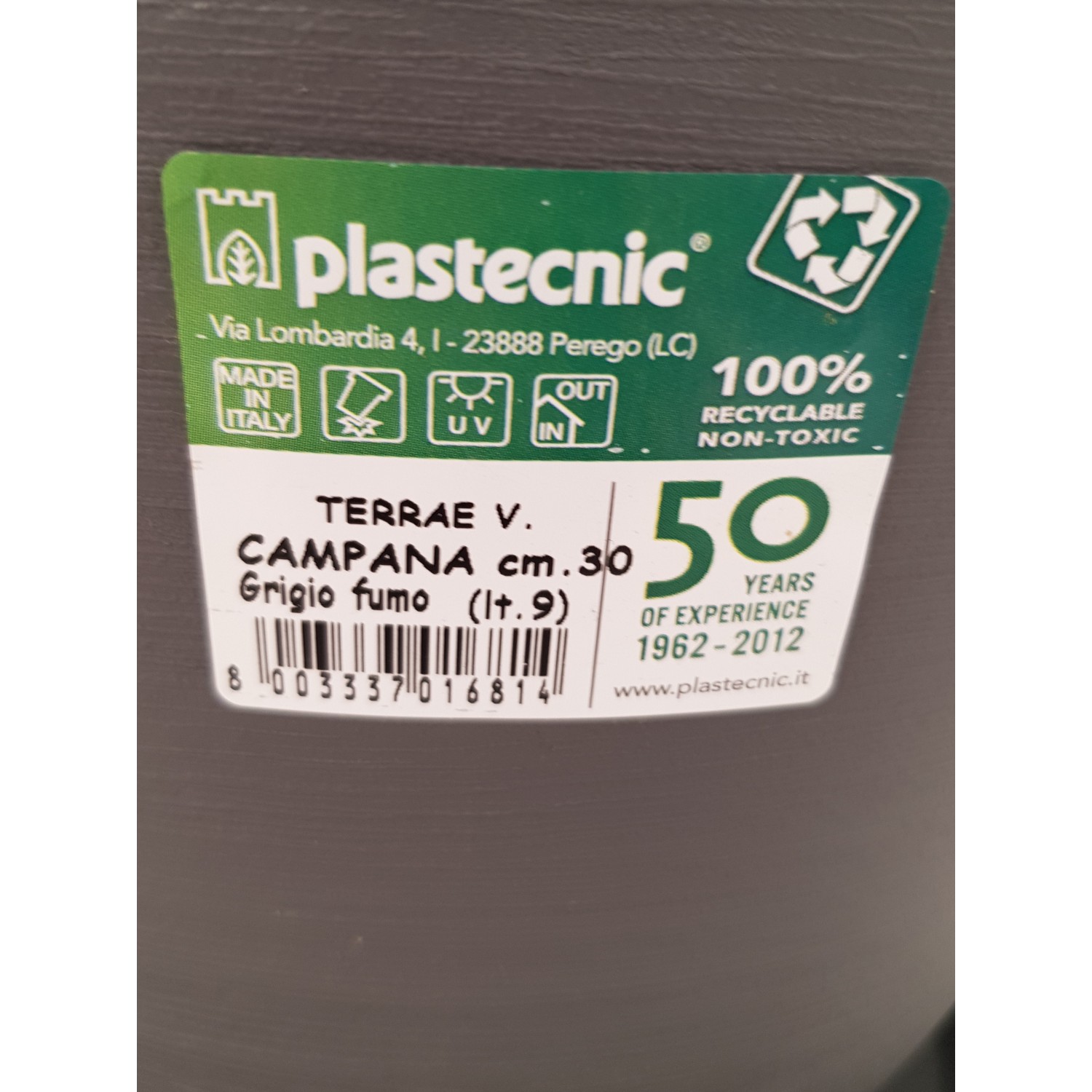 Ghiveci decorativ Terrae, 30 cm, gri antracit, 9l, cu tava, Plastecnic Italia Ghivece