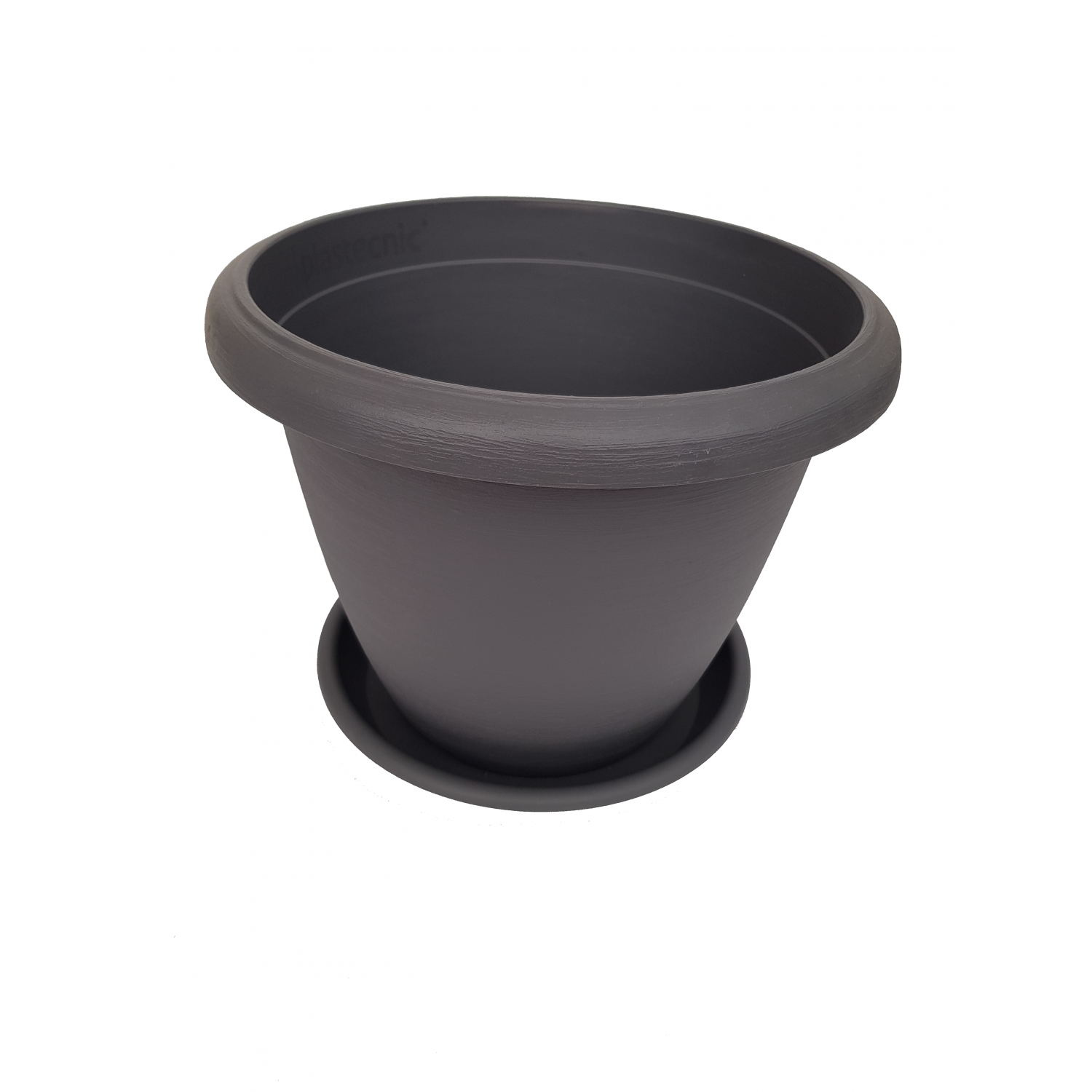 Ghiveci decorativ Terrae 40 cm, gri antracit, 21.5l, cu tava, Plastecnic Italia Ghivece