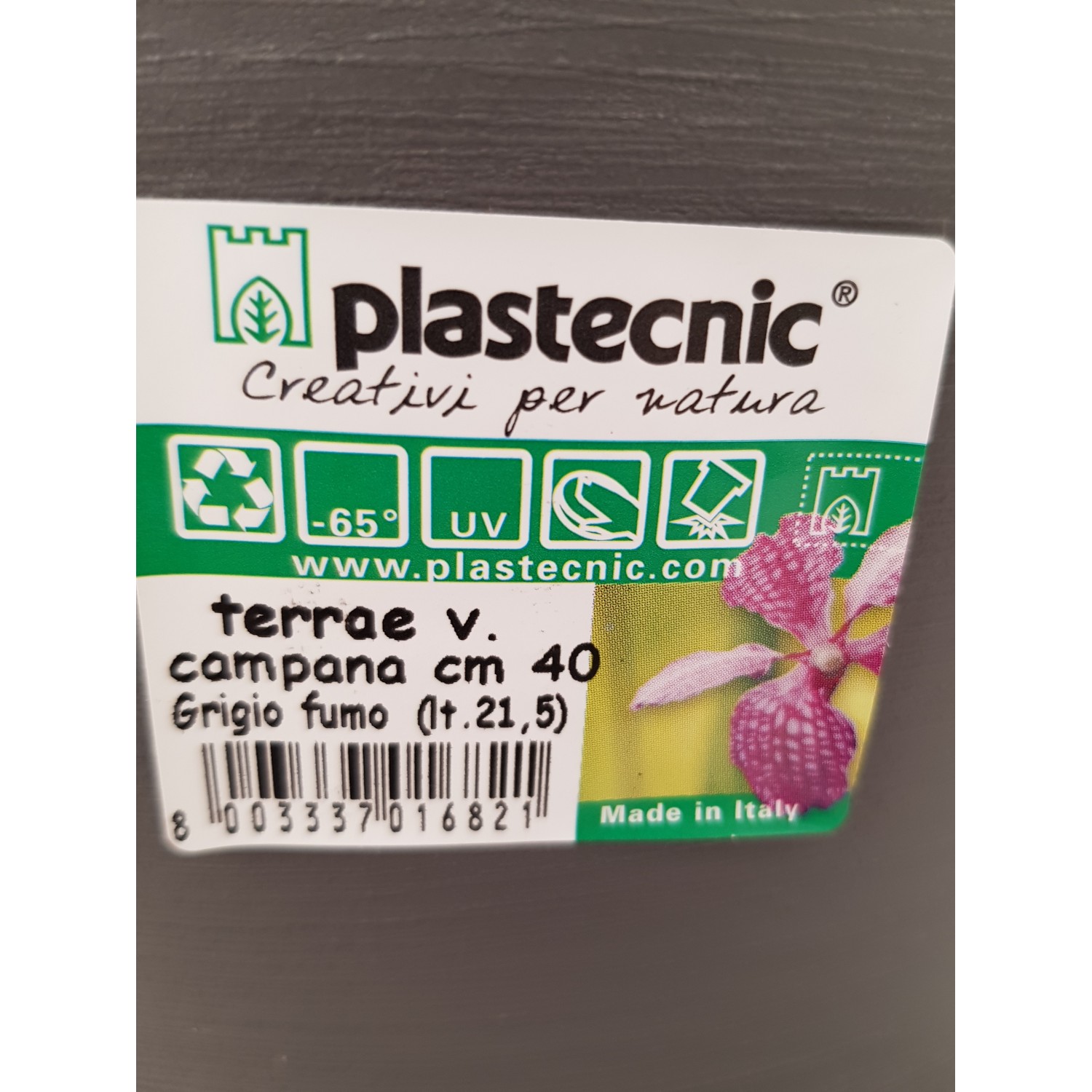 Ghiveci decorativ Terrae 40 cm, gri antracit, 21.5l, cu tava, Plastecnic Italia Ghivece