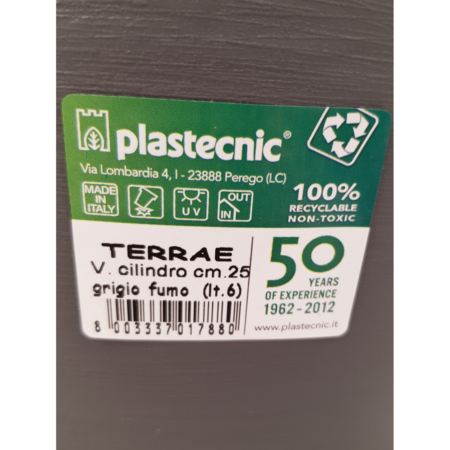 Ghiveci decorativ Terrae, 25 cm, gri antracit, 6l, cu tava, Plastecnic Italia Ghivece