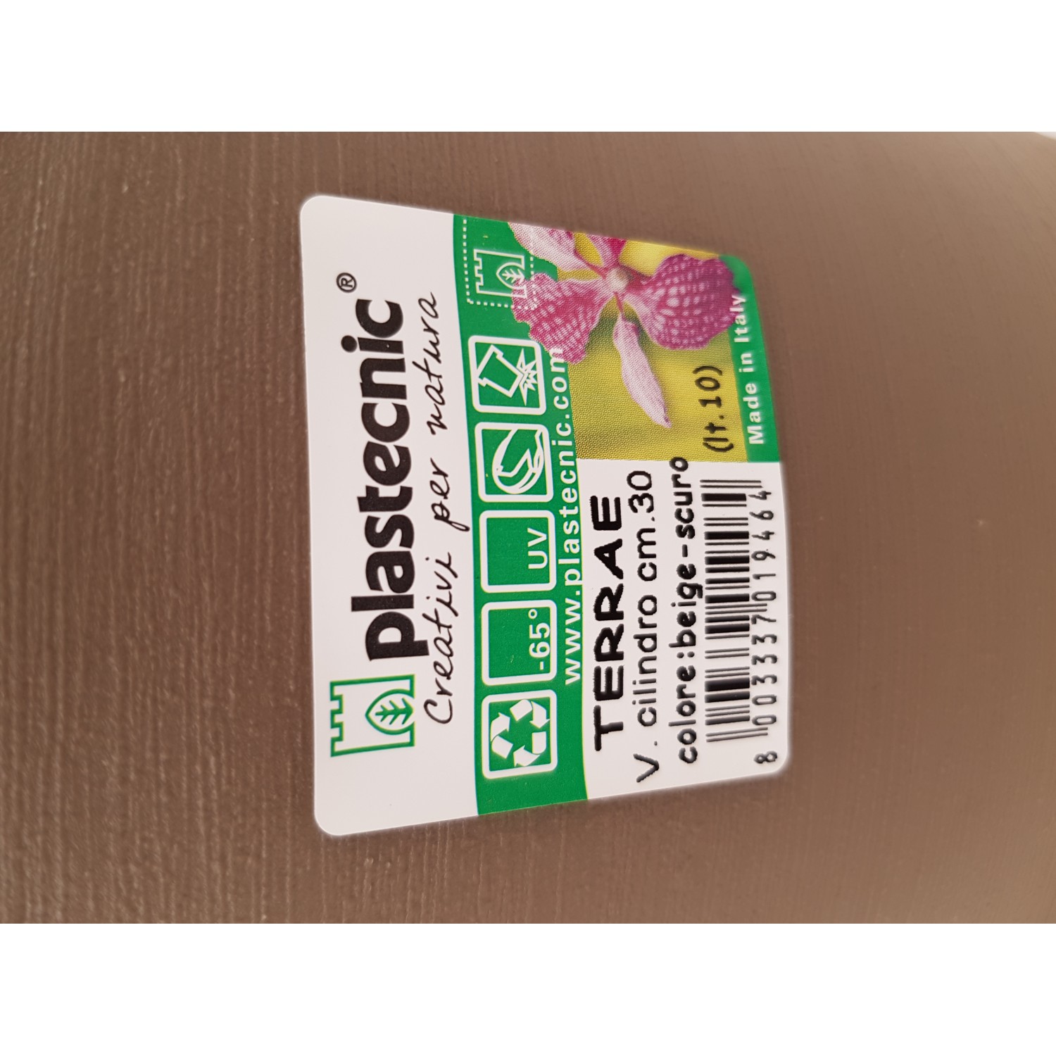 Ghiveci decorativ Cilindro 30 cm, bej, 10l, cu tava, Plastecnic Italia Ghivece