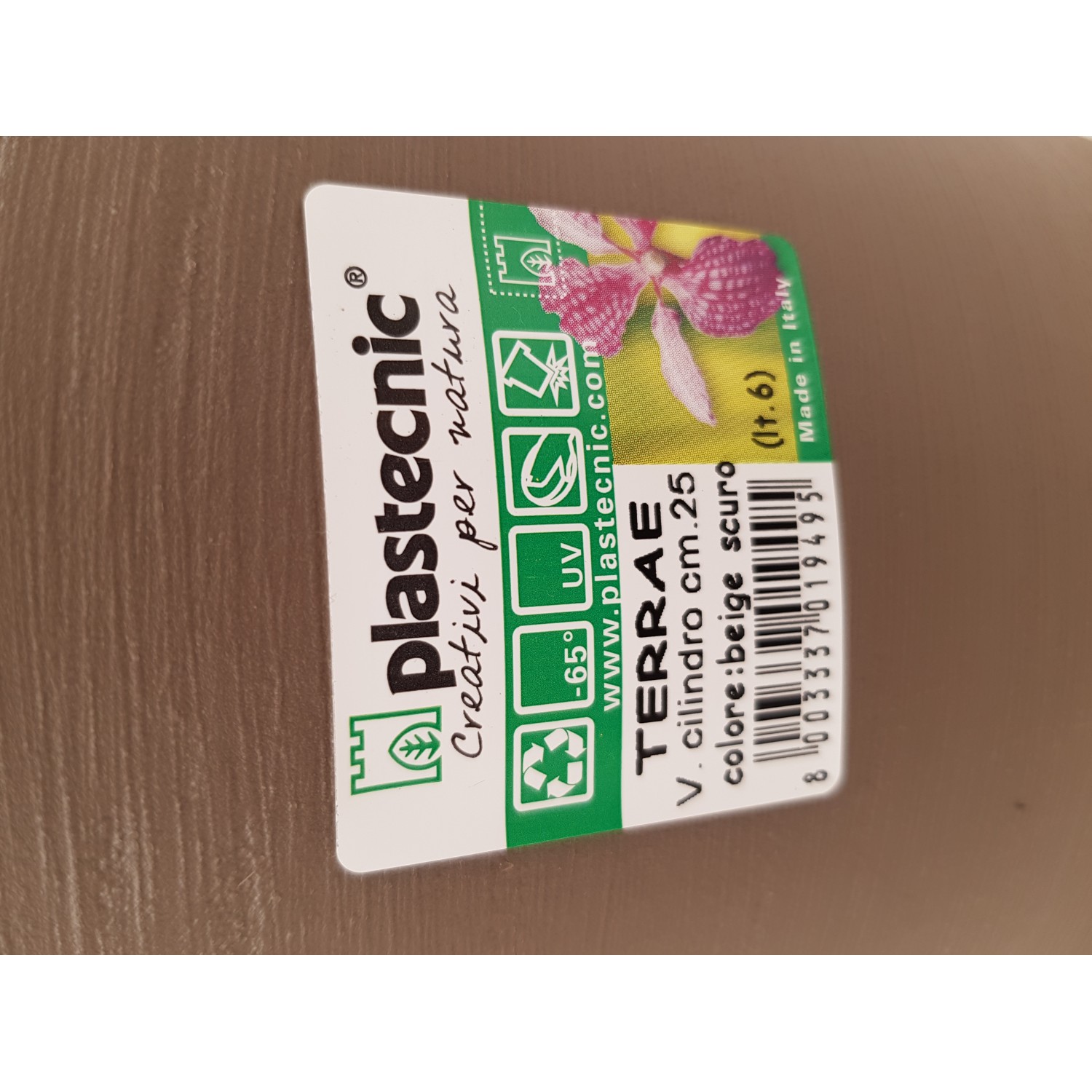 Ghiveci decorativ Cilindro 25 cm, bej, 6l, cu tava, Plastecnic Italia Ghivece