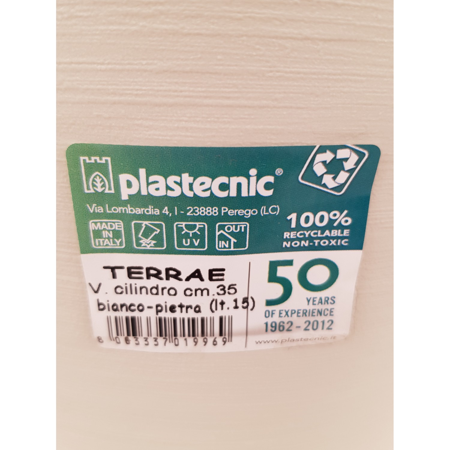 Ghiveci decorativ Cilindro ,35 cm, alb , 15l, cu tava, Plastecnic Italia Ghivece